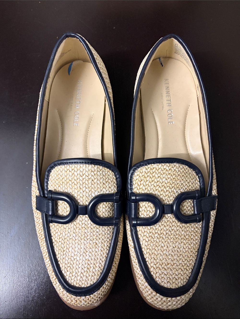 Kenneth Cole Beige Woven Loafers with Navy Trim